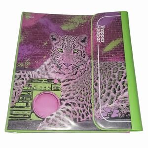 Mead Trapper Keeper Portfolio 3 Ring Binder Leopard Boombox Pink Green